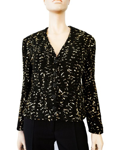 Vintage '90s VALENTINO NIGHT sz 8 Tinsel Embellished Black Boucle Evening Jacket