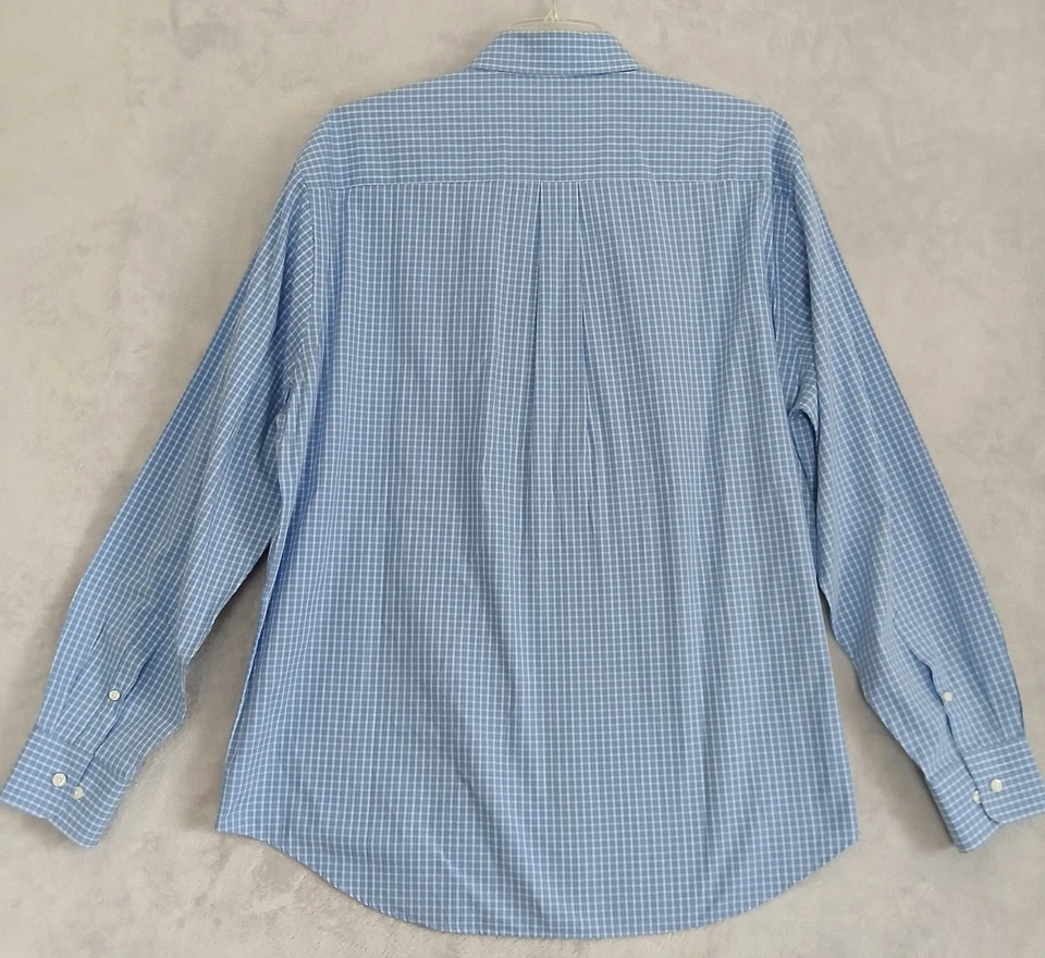 Camisa de vestir GRANT THOMAS para hombre manga larga azul a cuadros con botones talla XL Foto 2 de 4