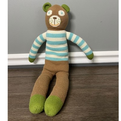 Blabla Knitted Bear Plush Toy Striped Shirt Green Feet Kids Stuffed Animal