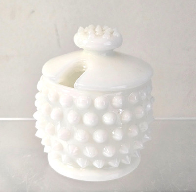 Vintage Fenton Milk Glass Jam Jelly Jar Condiment Hobnail Mini 3'' Tall