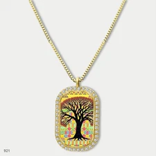Stunning Colorful Tree of Life Pendant Necklace Chain Photo Dog Tag Chain Gift D