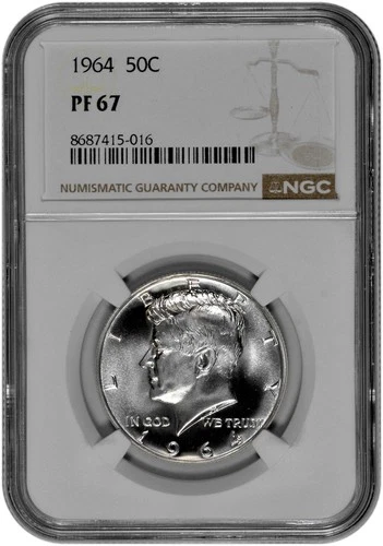 1964 50C Silver Proof Kennedy Half Dollar NGC Graded PF 67 in New Holder