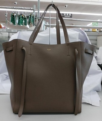 CELINE Cabas Phantom Medium Tote Bag Taupe Leather Shopper USED from Japan #TG