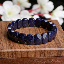 Blue Goldstone Faceted Oval Stone Bracelet Minimalist Galaxy Mens Jewelry Gift