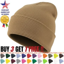 Men Hat Ribbed Solid Plain Knit Ski Cap Warm Beanie Skull Winter Cuff Hats US