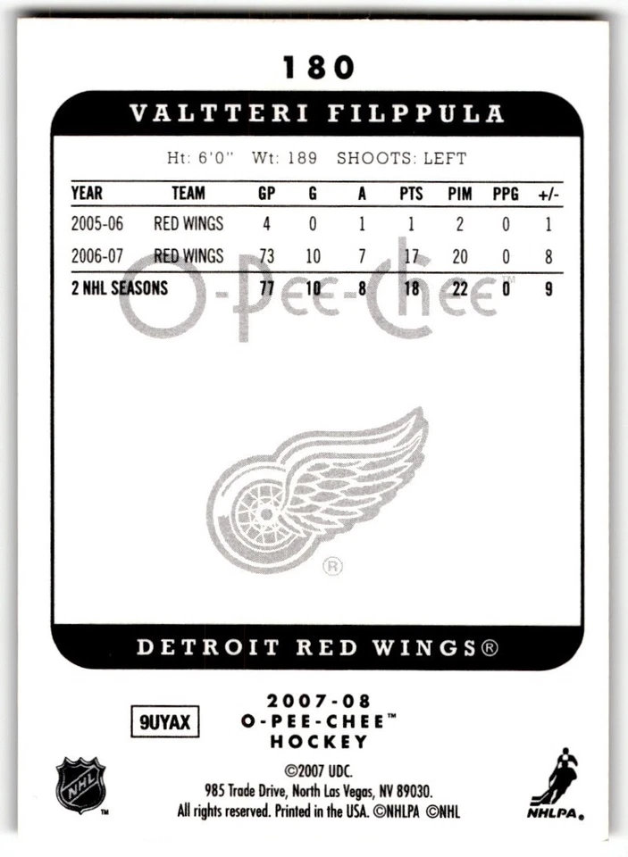 Valtteri Filppula 2007-08 O-Pee-Chee Micromotion #180 - Image 2 of 2