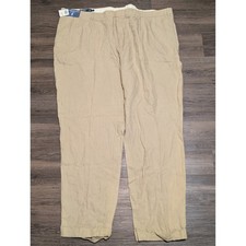 Polo Ralph Lauren Mens Big and Tall 54x34 Tan 100 Linen Pleated Cuffed Pants