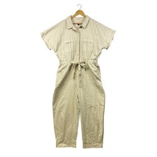 Universal Thread Beige Utility Jumpsuit Short Sleeve Belted Cargo Pockets Women