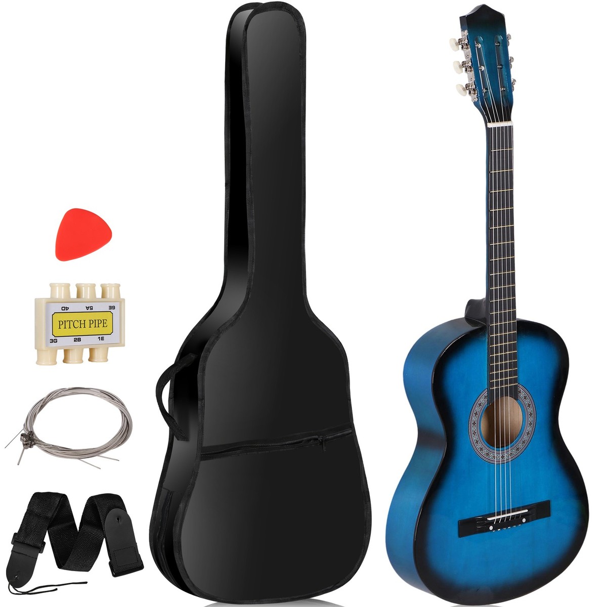 38Inch Acoustic Guitar Full Size Adult Blue with Guitar Case