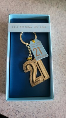 Schlüsselanhänger 21. Geburtstag verpackt Pint Glas blau gold Happy Birthday 21 GRATIS 