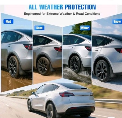 Tesla Model Y Mud Flaps for 2025 No Drill Full Set Mudflaps, Front & Rear, Black