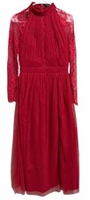 Little Mistress Lace Long Sleeve High Neck Maxi Dress Red Women’s Size 6