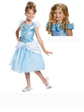 Princess Cinderella Halloween Costume 4/6 Blue Dress Wig Disney Girls