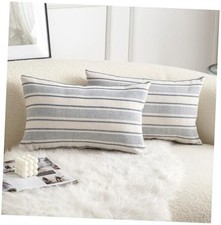Decorative Boho Lumbar Throw Pillow Covers, 20" x 12" Pack of 2 Classic Blue