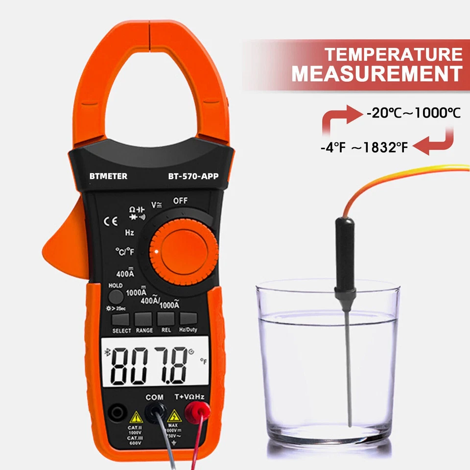 Zangenamperemeter AC/DC TRMS 400A Stromzange Multimeter 1000V CATⅢ Bluetooth APP - Bild 3 von 4