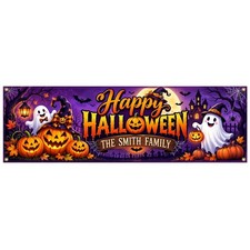 Personalized Happy Halloween Banner, Custom Family Outdoor Halloween Banner
