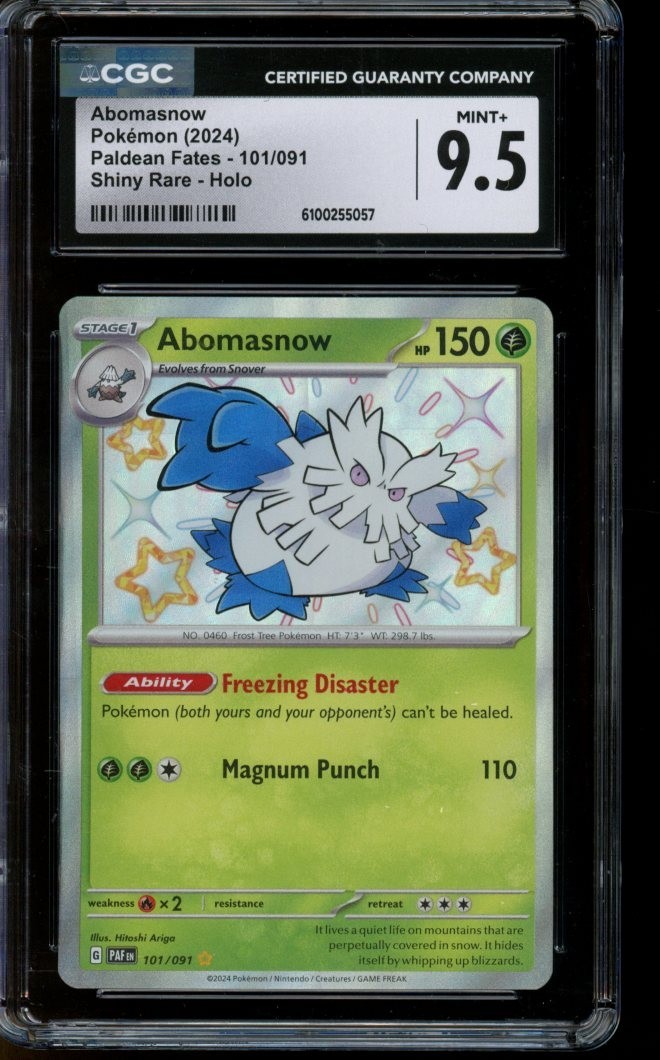 CGC 9.5 MINT+ Pokemon Abomasnow Paldean Fates Shiny Rare Holo 101/091