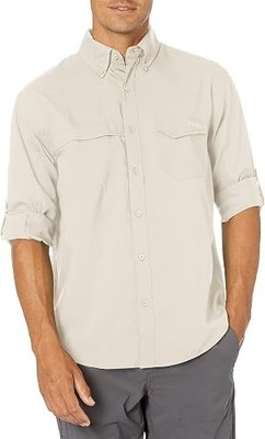 HUK Tide Point Long Sleeve Button Up Shirt Bone Size Large