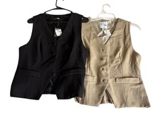 Fashion Nova Work Blaze Business Vest Top Set of 2 Womens Medium Black Tan Lined
