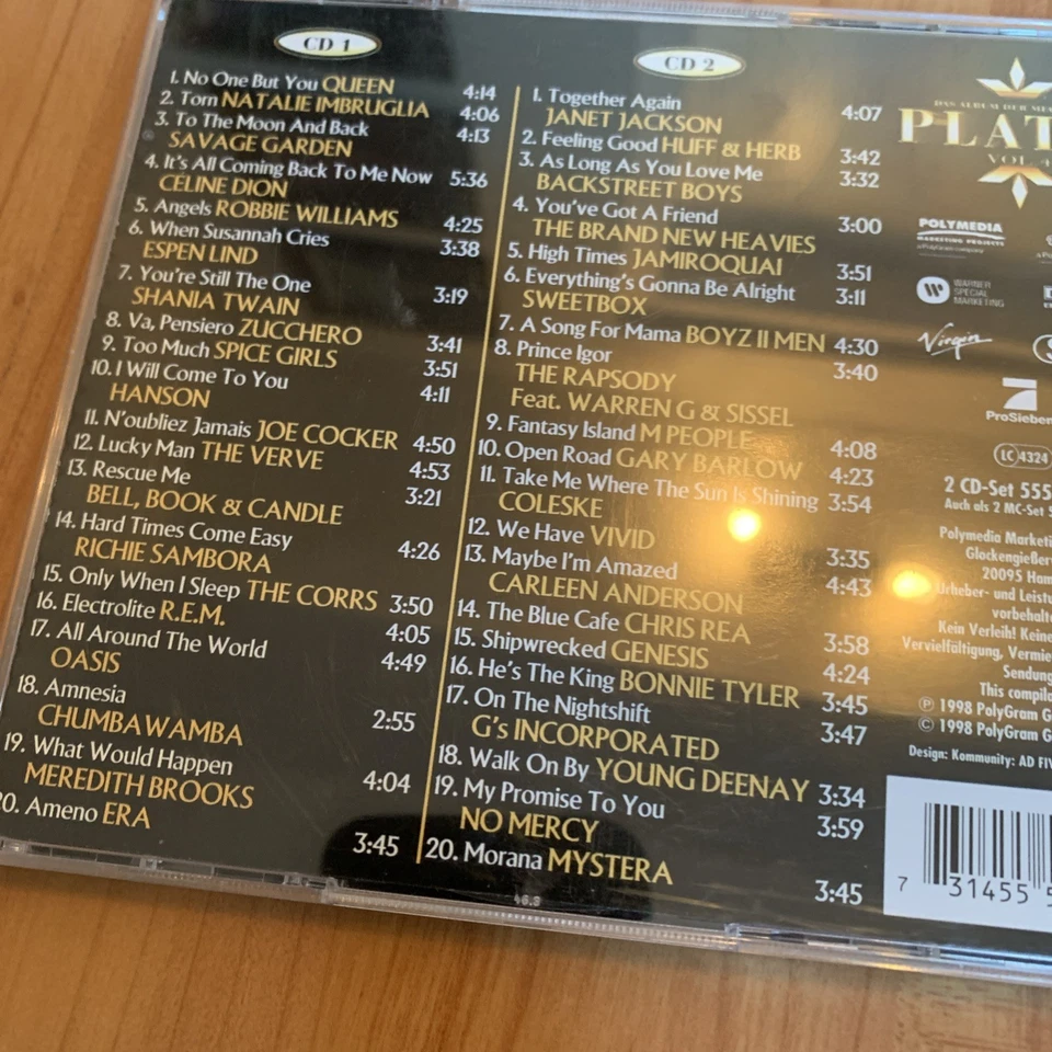 Various 🎤 Platin Vol. 4 ✨Das Album der Megasongs🪩 2 x CD Compilation  © 1998 - Bild 2 von 3
