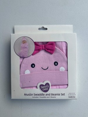 Parent s Choice Pink Ghost Muslin Swaddle & Beanie Set Pink Ghost