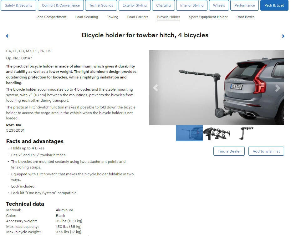 New Genuine Volvo Bicycle holder for tow bar hitch holds 4