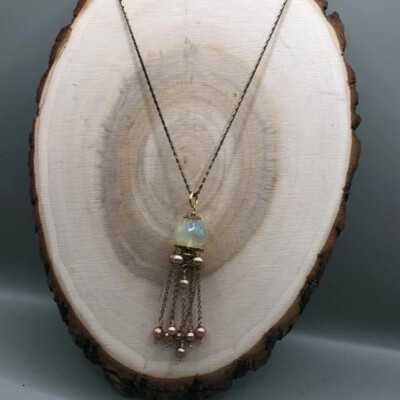 Collier Et Pendentif Vintage Amerik K & L - Longue Chaîne Dorée Avec Pierres En Verre - Occasion