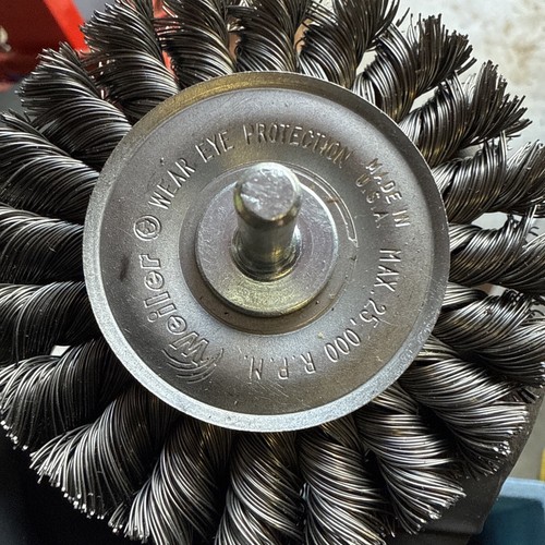 Weiler 17681 3" Stem-Mounted Knot Wire Wheel, .014" Steel Fill, 1/4" Stem - Picture 5 of 6