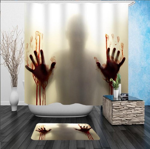 Halloween Thema Kürbis Dusche Vorhang Set wasserdicht Stoff Badezimmer mit 12 Haken - Bild 4 von 11