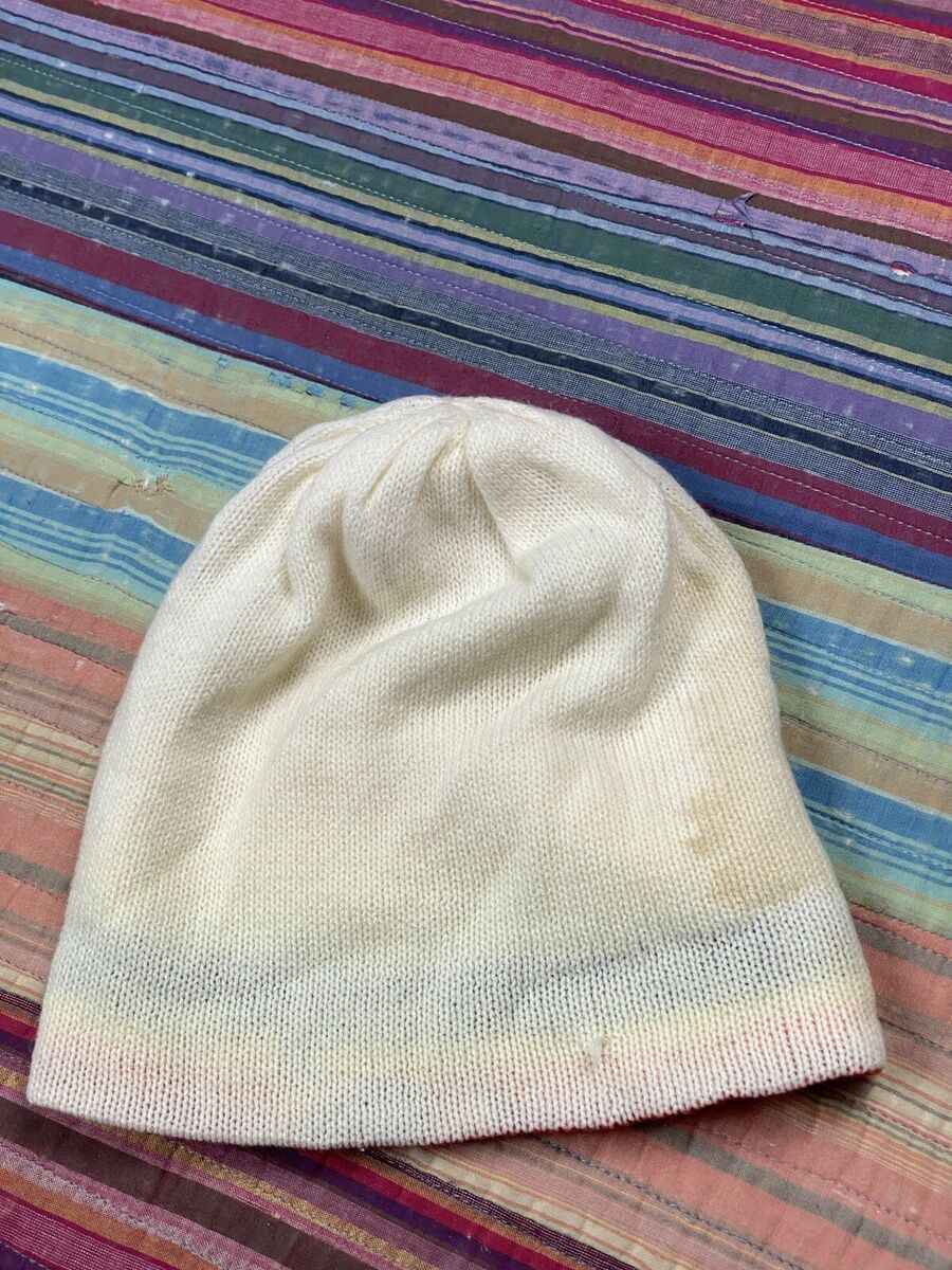 Vintage 70s 80s Van Raalte Cream Rainbow Stripe Winter Cap Hat