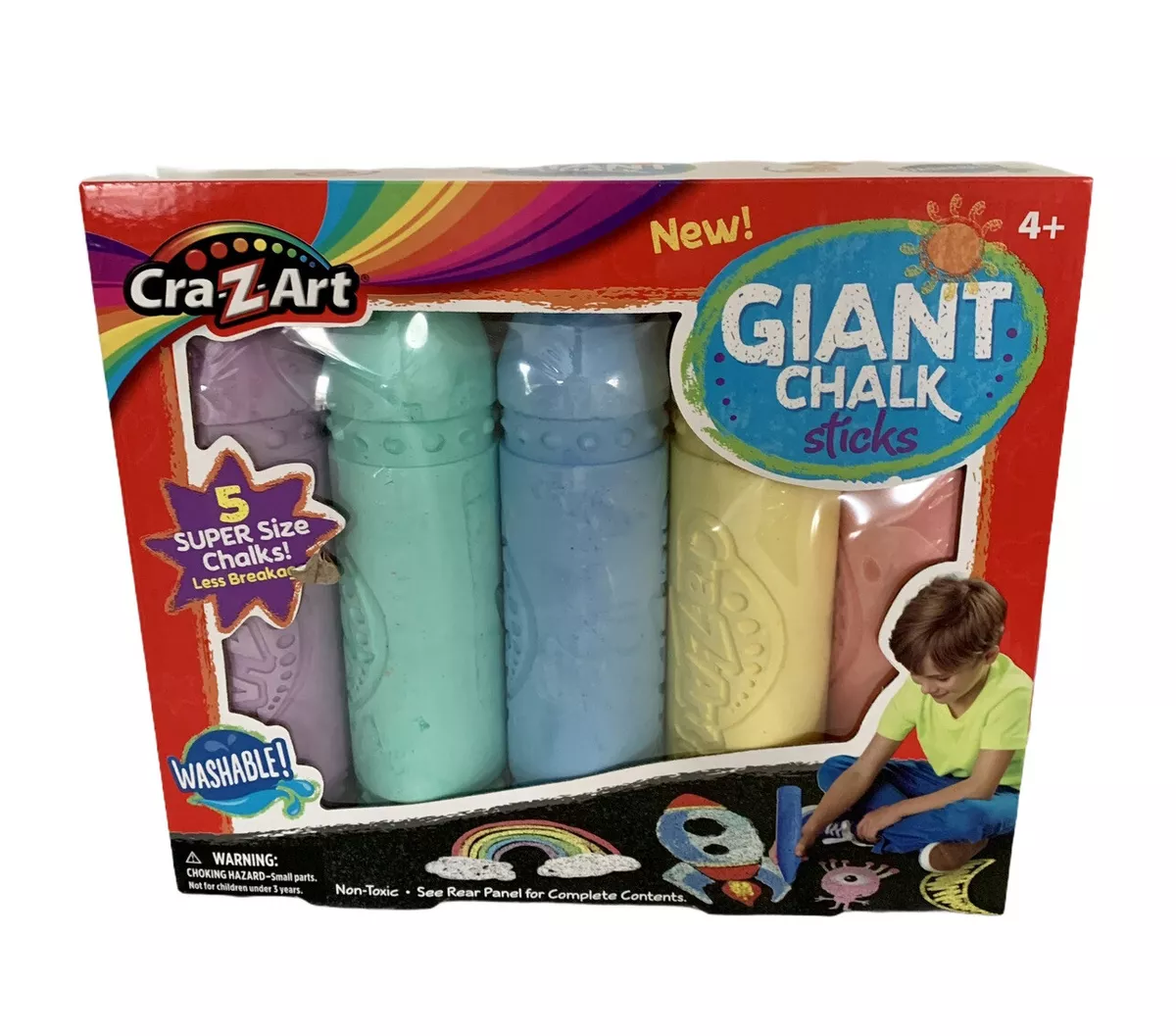 New Cra Z Art 5 Giant Sidewalk Chalk Sticks Jumbo Size Washable Non Toxic Sealed
