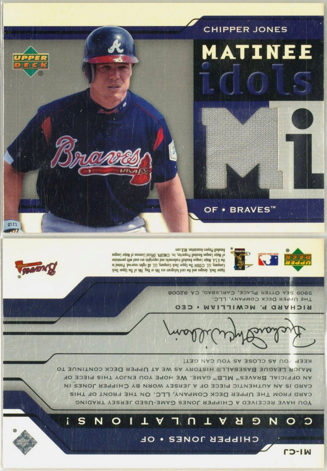🪓HOF📈 Chipper Jones Game-Worn Used Jersey 2005 Upper Deck Matinee Idols #MI-CJ view 7