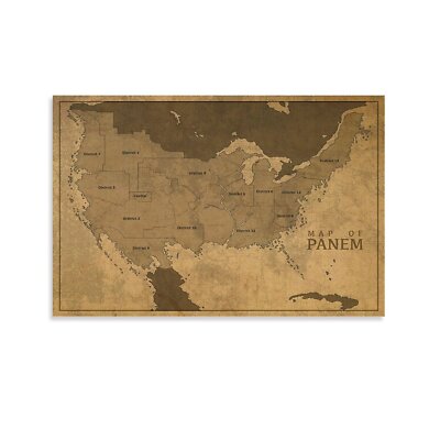 Vintage Map of Panem From The Hunger Games Canvas Art Wall Painting Poster Print