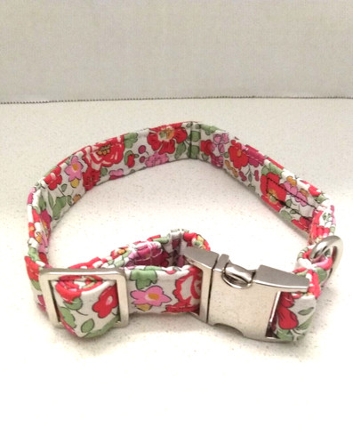 Aring Pet Dog Puppy Floral Pink Red Green Fabric Adjustable Collar 12"- 16"