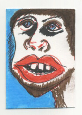 Original signierter ACEO von Lucy Smith mit dem Titel It Brought out the Neanderthal in him