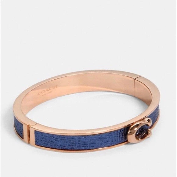 COACH Bracciale Braccialetto Cernierato Logo C Donna Oro Rosa S Acciaio & Pelle Blu
