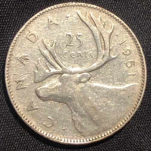 1951 Canada 25 Cents Silver Coin - VF (Very Fine) condition
