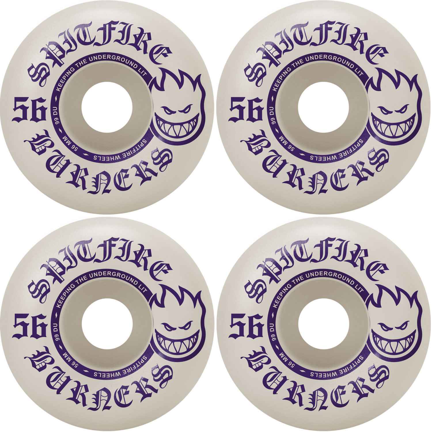 Spitfire Skateboard Wheels Burners 56mm 99A White/Purple