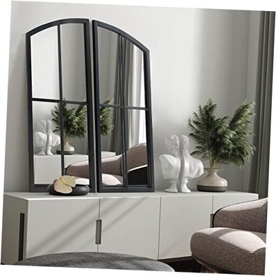 Arch Mirror,Window pane Mirror Wall Decor,Farmhouse 26.4''X13.4'' 2-pack Black