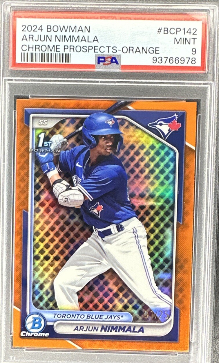 Arjun Nimmala 2024 Bowman Chrome Orange Refractor #1/25 BCP142 PSA MINT 9