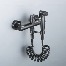 Gray Wall Mount Bathroom Bidet Faucet Toilet Sprayer Mixer Shower Spring Hose
