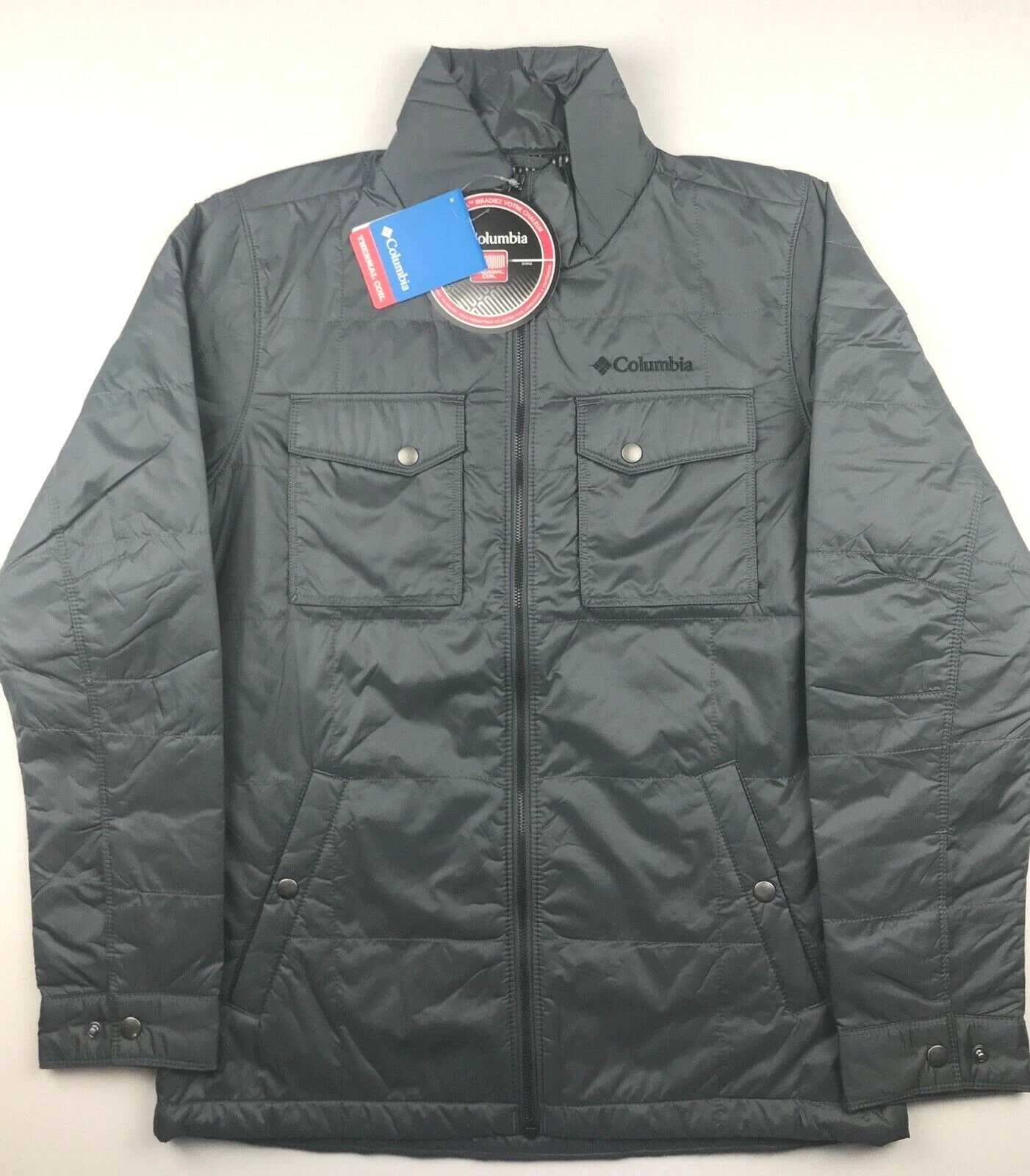 Columbia Mens Medium Upper Barron Gray Thermal Coil Full Zip Lightweight Jacket