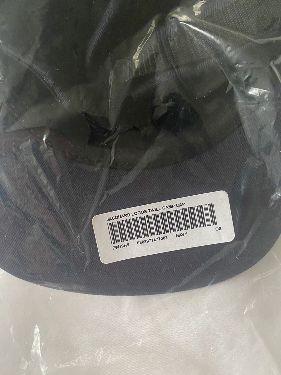 Supreme FW19- Jacquard Logos Camp Twill Cap, Navy, Brand New | eBay