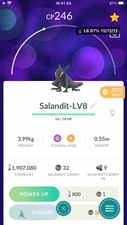 Pokemon Salandit Female LV8 Under 500CP - TRA'DE GO - Read Item Description