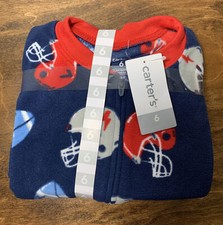 New Carter's Sz 6 Football Fleece Pajama PJs Footie Sleeper Boy