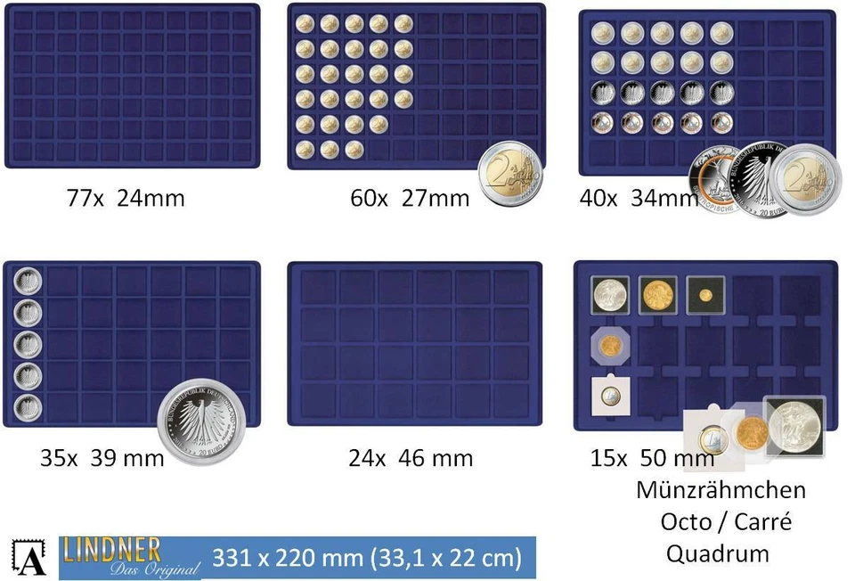 SAFE Lindner Münzen Tableau Einsätze Variante aussuchen Münztableau 33,1x22,0 cm blau