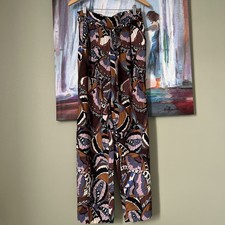 JEFF GALLANO Sz 3 Made in Paris Resort Lounge Pants Brown Blue Purple Boho NWOT