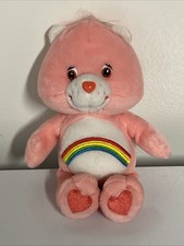Vintage 2002 Care Bears Cheer Bear Pink Rainbow Pink Hearts on Feet 8"