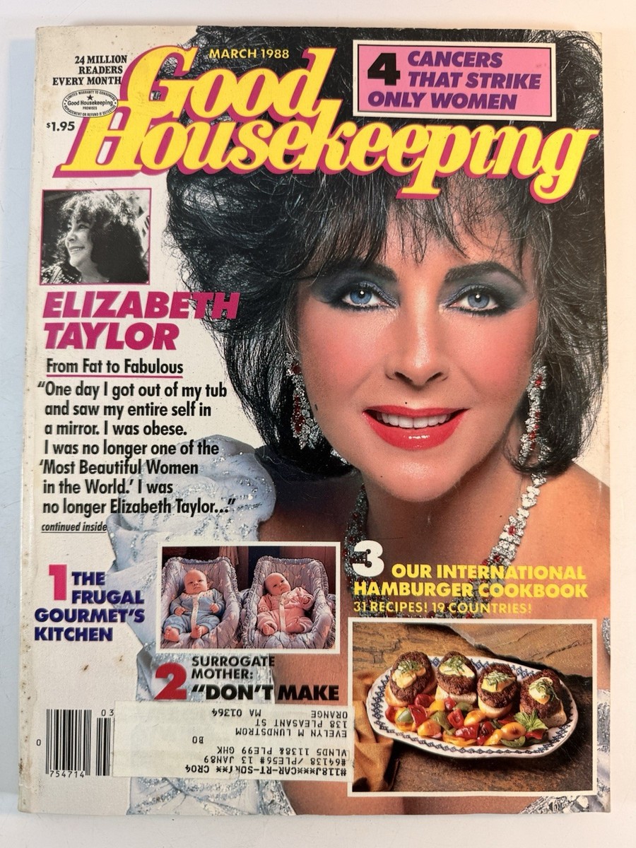 Vintage Good Housekeeping March 1988 Elizabeth Taylor Recipes Ads