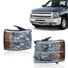 Pair Headlights Silverado 1500 07-13 2500 3500 HD 07-14 Smoky Lens Chrome Amber